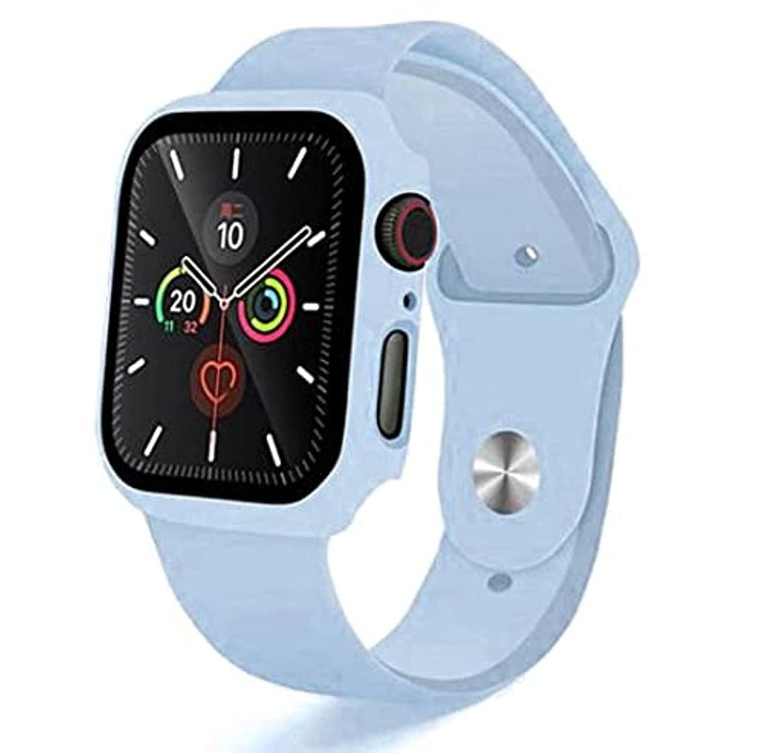 Generic 2 in 1 Silicone Watch Band & Protective Case With Tempered Glass Size 44 MM For Apple watch Series 4/5/6 - Baby Blue