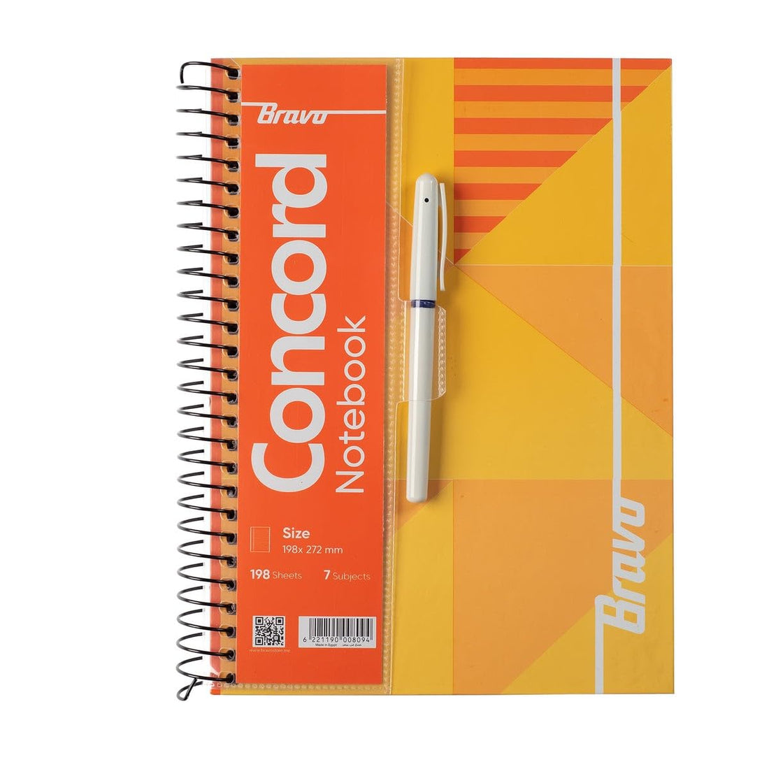 Bravo New Concord Notebook with Pen, Large, 198 Sheets, Orange