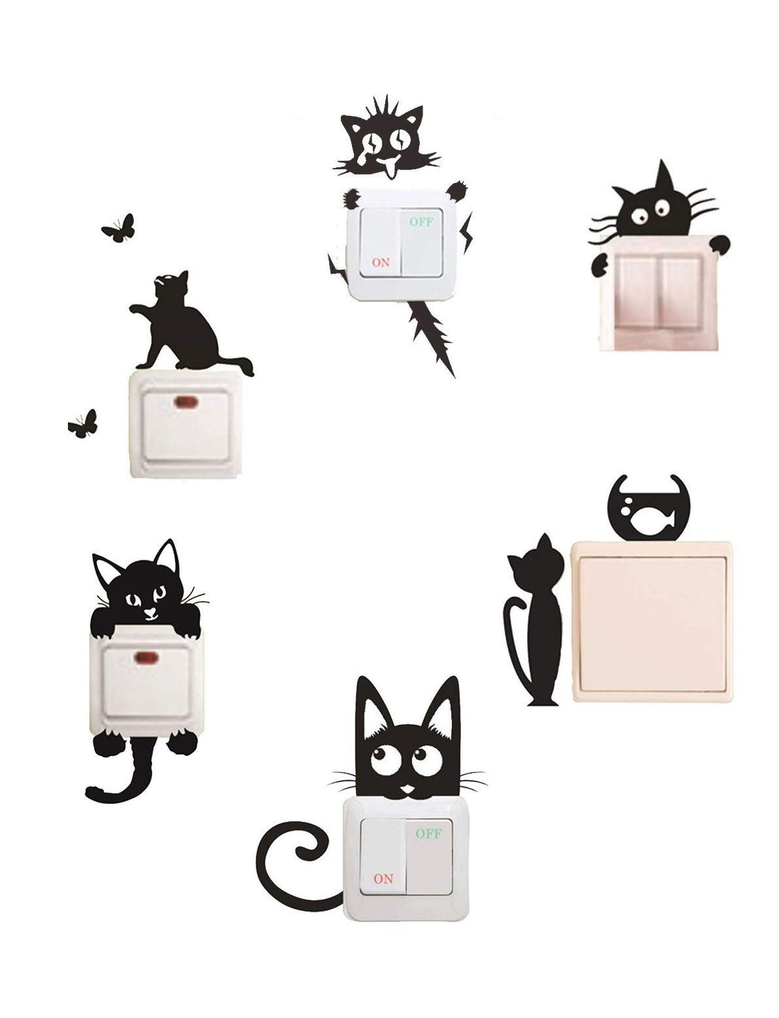 Cute Black Cats Wall Sticker - 6 Pcs Light Switch Decals, Family DIY Decor Art Stickers for Kids Living Room Office Home Decoration