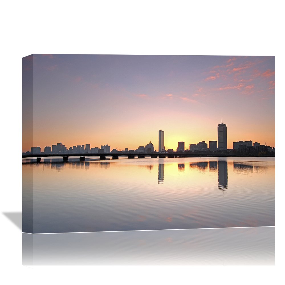 Boston Charles River city skyline sunset picture canvas print wall decoration art bridge massachusetts cityscape photo painting for architecture landscape framed wall decor artwork for office hotel