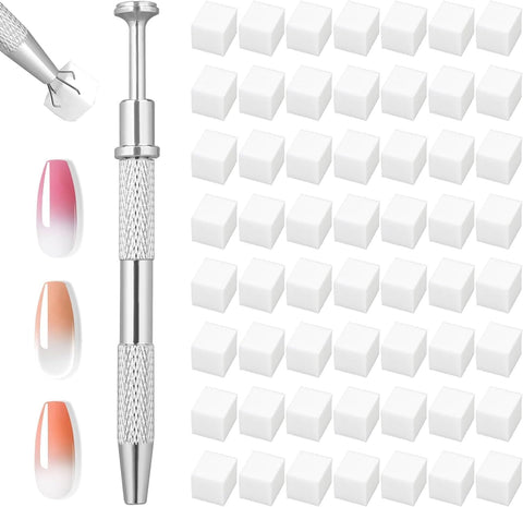 Nail Art Gradient Sponge Set with Grabbing Pen, 50 Pcs High-Density Mini Square Patting Sponges for Ombre Blending, Blush Effect, Gel Polish Design, Manicure Nail Art Accessories Tools
