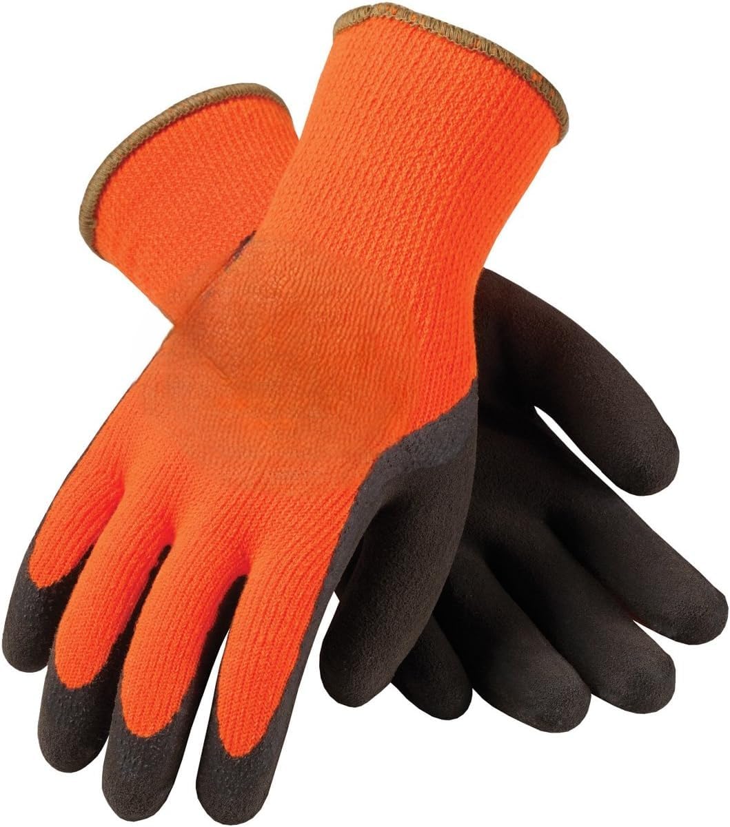Construction & Gardening Gloves XL – Latex Coated Palm for Secure Grip, Durable Protective Work Gloves, Cold Resistant, Orange, 2 Pack
