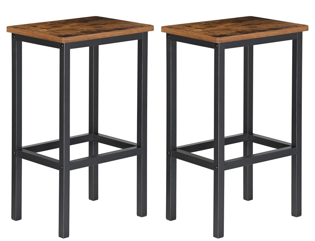 Bar Stools Set of 2, Industrial Style Breakfast Stool Chairs, Counter Height High Stools, Kitchen Bar Stools, 65cm High Seat, for Farmhouse, Living Room, Cafe Pub, Rustic Brown and Black