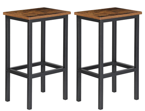 Bar Stools Set of 2, Industrial Style Breakfast Stool Chairs, Counter Height High Stools, Kitchen Bar Stools, 65cm High Seat, for Farmhouse, Living Room, Cafe Pub, Rustic Brown and Black