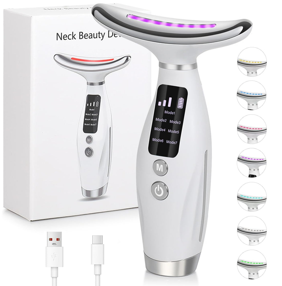 Face Massage Tool, 7 Color Face Lifting Device 7-in-1 LED Facial Neck Massager for Women Face Firming and Lifting Tool Neck Beauty Device
