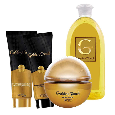 The Golden Touch My Way collection includes a perfume , deodorant , fermented body and a shower gel.
