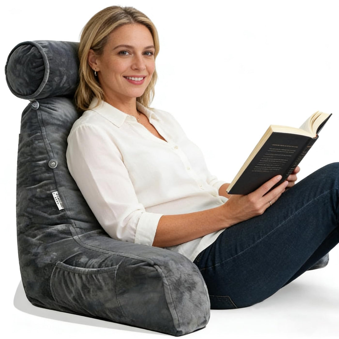 Shredded Foam Reading Pillow with Detachable Neck Roll Pillow & Support Bed Backrest Pillow with Arms - Great Support for Reading, Relaxing, Watching TV - Perfect for Adults, Teens, and Kids