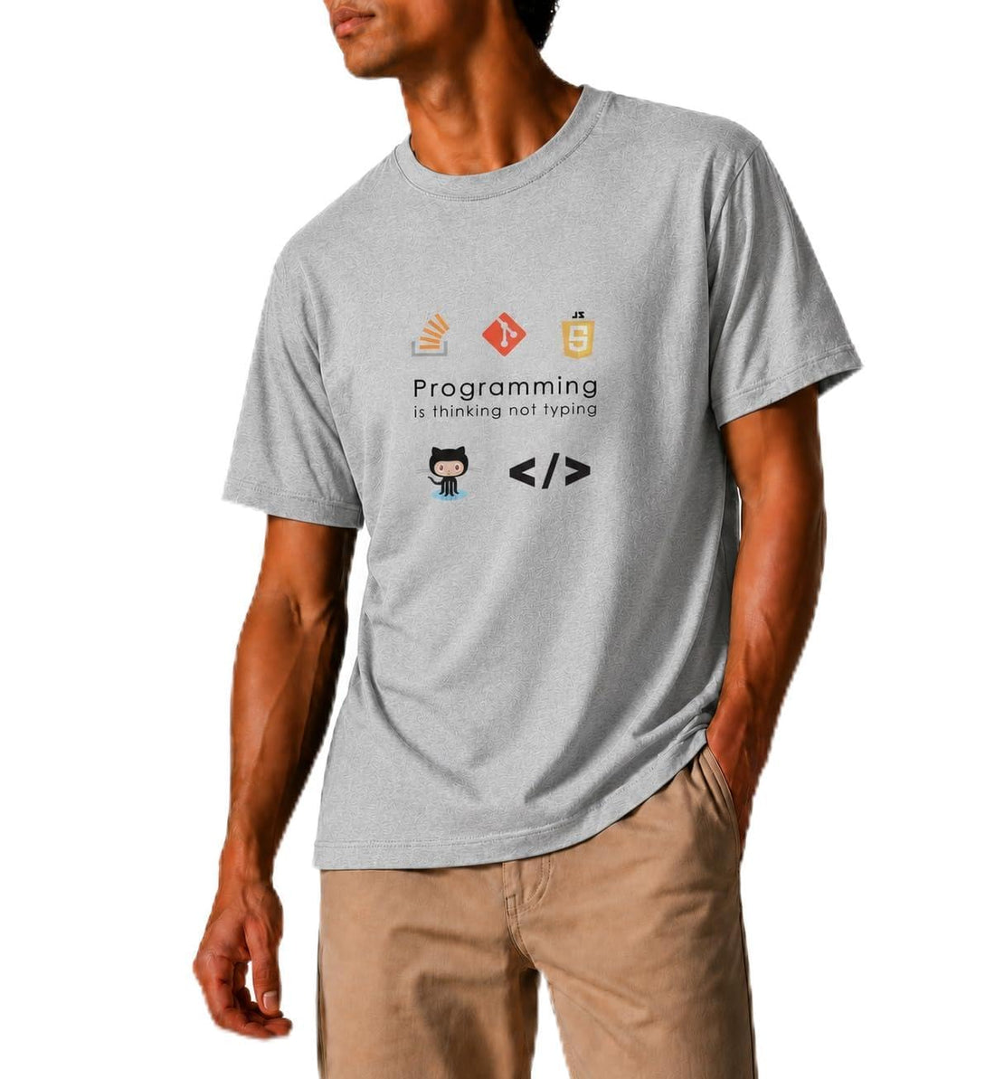 Relax Fit T-shirt – Cotton, Programming Graphic Print, Casual Style – Grey