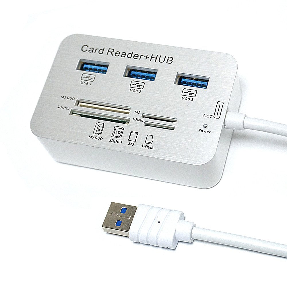 USB3.0 Card Reader and 3 Ports USB Hub, High Speed External Memory Card Reader (MS, Micro SD,SD/MMC,M2,TF Card)
