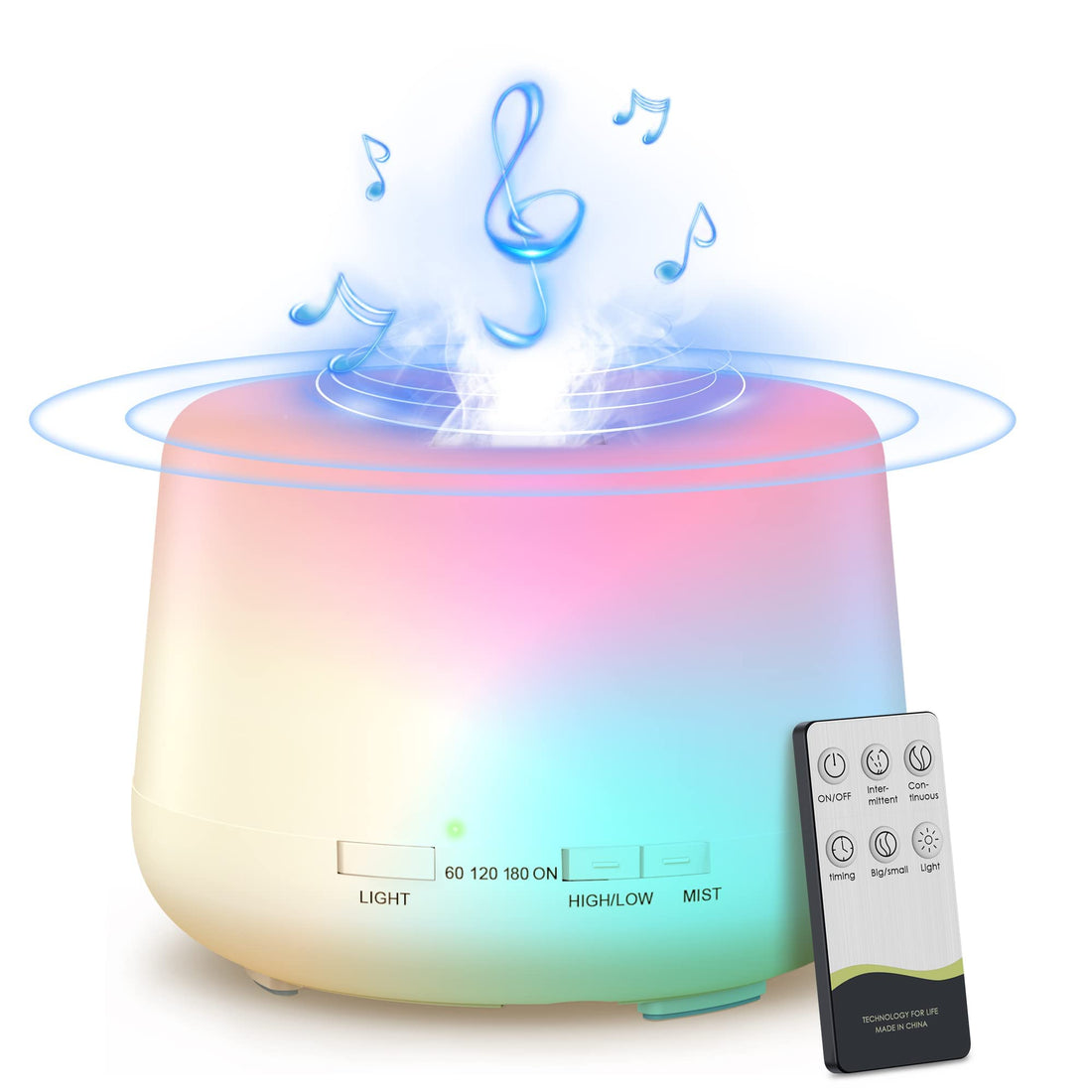 Tiokkss Humidifier Oil Fragrance Diffuser Bluetooth Speaker 5.0, 500ML Aromatherapy Diffusers for Aroma Essential Oils Large Room Bedroom Office Home 14 Colors Night Light with Remote, 4 Timers