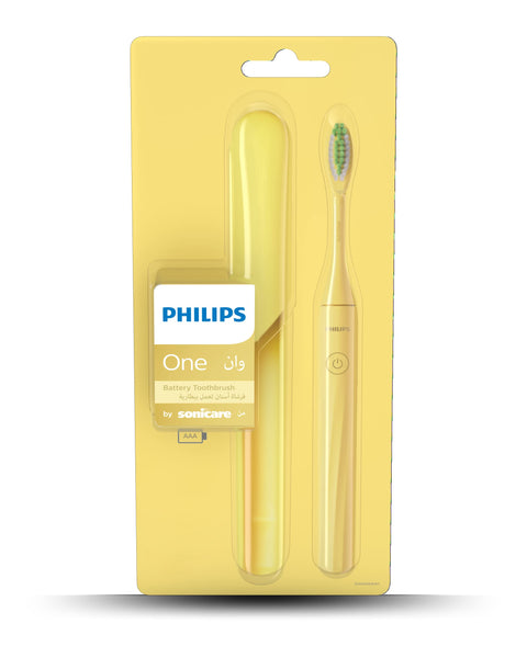 Philips Battery Toothbrush by Sonicare|2 mins Smartimer & Quadpacer |Sleek & Lightweight|Travel Case|Battery Toothbrush|Soft Bristles|Brush for 90 days on a single AAA batt|Mango Yellow|HY1100/02