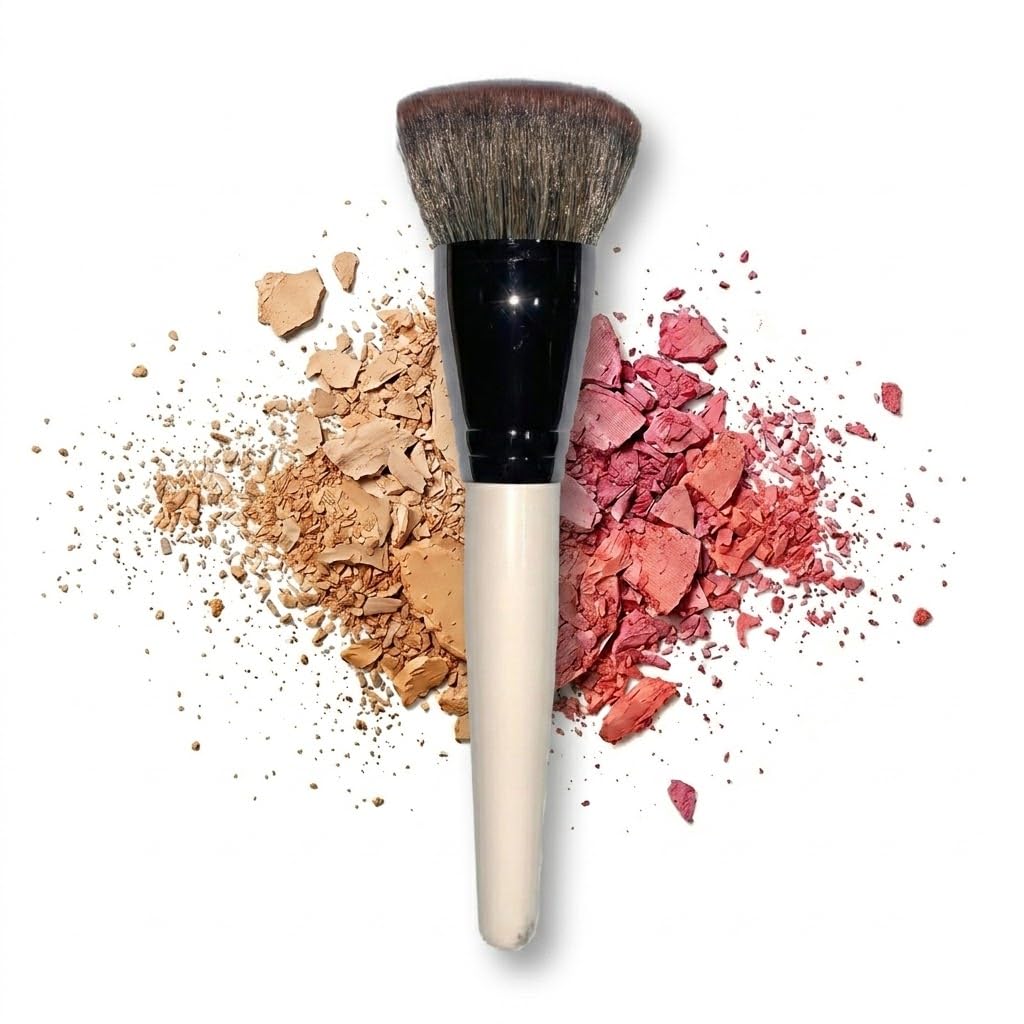 BIG FLAT Foundation Brush for Flawless Makeup Application Professional Liquid, Cream Powder Foundation Brush with Dense Bristles - Contoured for Precise Blending and Buffing