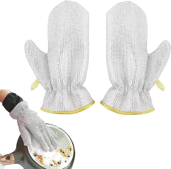 2025 New Dishwashing Wire Gloves, Wire Dishwashing Rags Metal Wire Dishwashing Cloths Gloves Scrubs Cleans Non-Scratch 2 pcs