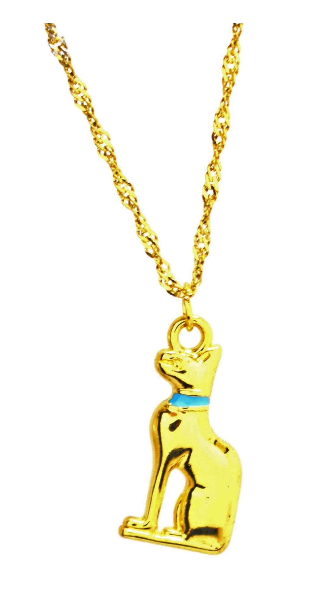 immatgar pharaonic Egyptian bastet cat necklace jewellery ancient Egyptian souvenirs gifts from Egypt Collectible Pharaohs. (Golden - Cyan)