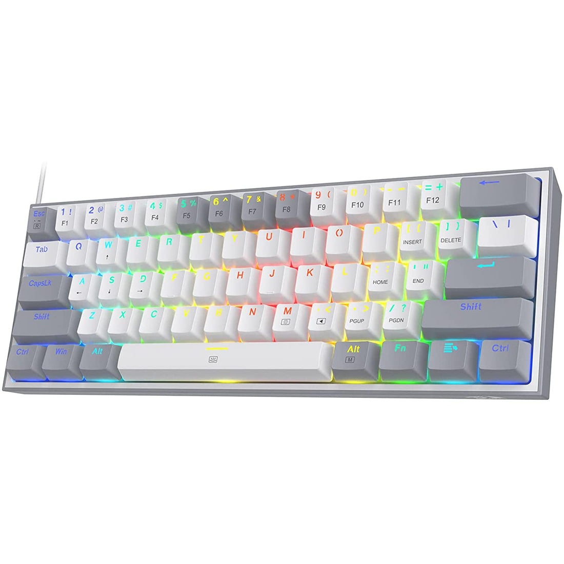 REDRAGON K616 Fizz Pro RGB 60% Gaming Wireless & Bluetooth Mechanical Keyboard - Red Switches - 3 Connection Modes (Wired, Wireless 2.4Ghz and Bluetooth) (White Grey)