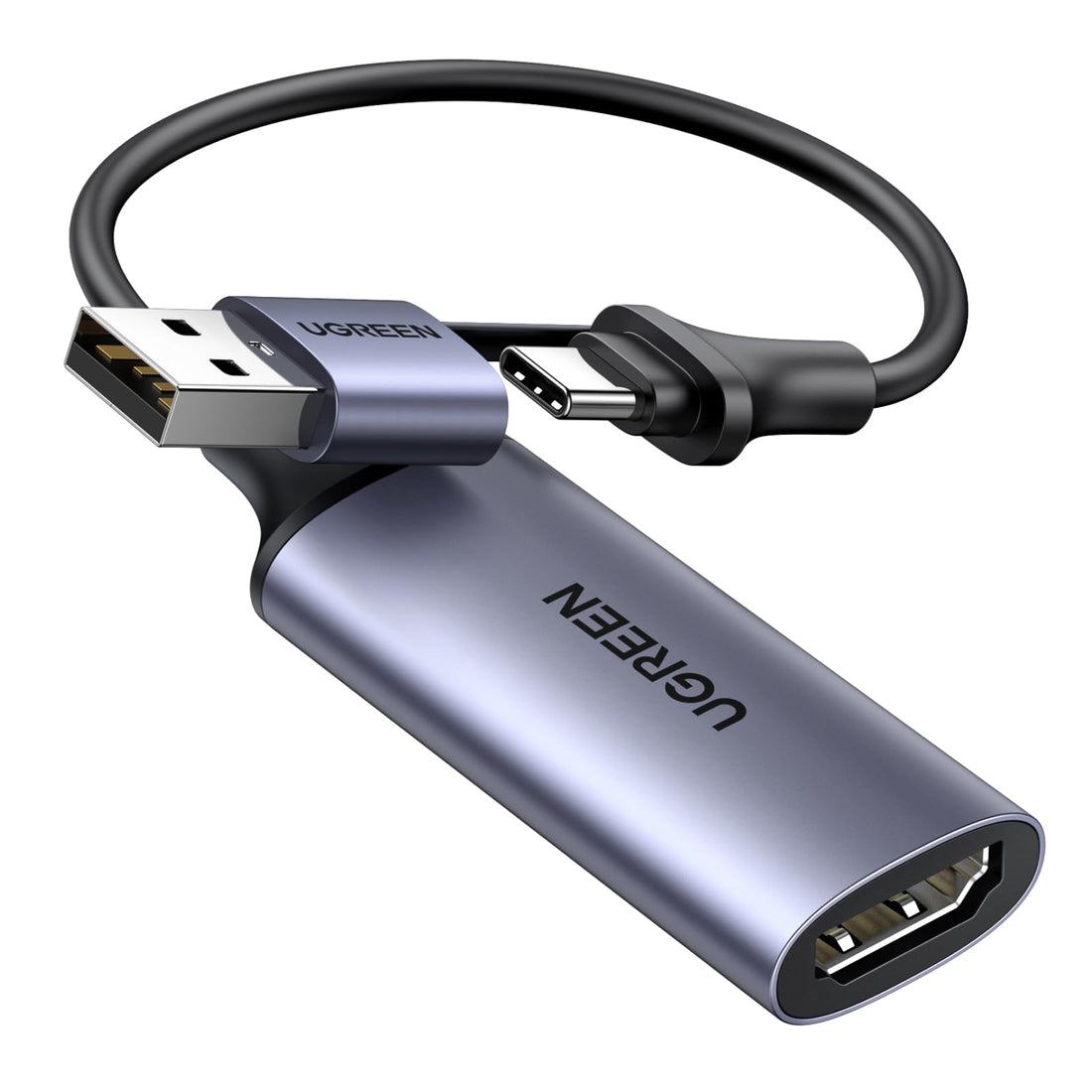 UGREEN Video Capture Card 4K HDMI to USB-A/USB-C HDMI Capture Card Full HD 1080P USB 2.0 Capture Video and Audio Recording for Gaming, Streaming, Teaching, Video Conference