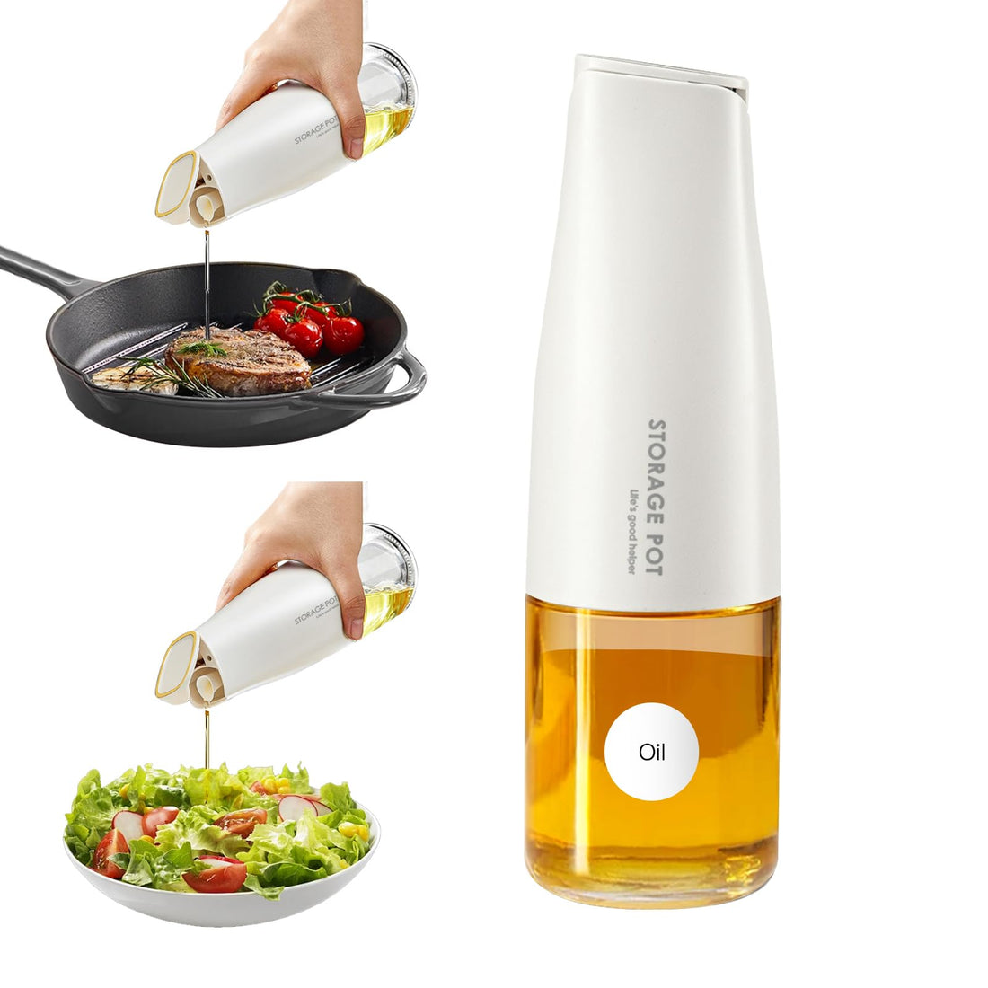 YARRAMATE Auto Flip Olive Oil Dispenser Bottle for Kitchen â€“ 500ml /17oz Beautiful Cooking Glass Oil and Vinegar Cruet with Pourer, Oil Container, Soy sauce dispenser (Cream White), Labels