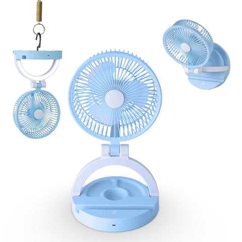 Portable Fan, Electric Fan Mini, Folding Fan, Portable Folding Lamp Fan with LED Light, 3-Speed Adjustable, Strong Wind Power, Compact & Foldable, Energy Saving (Blue)