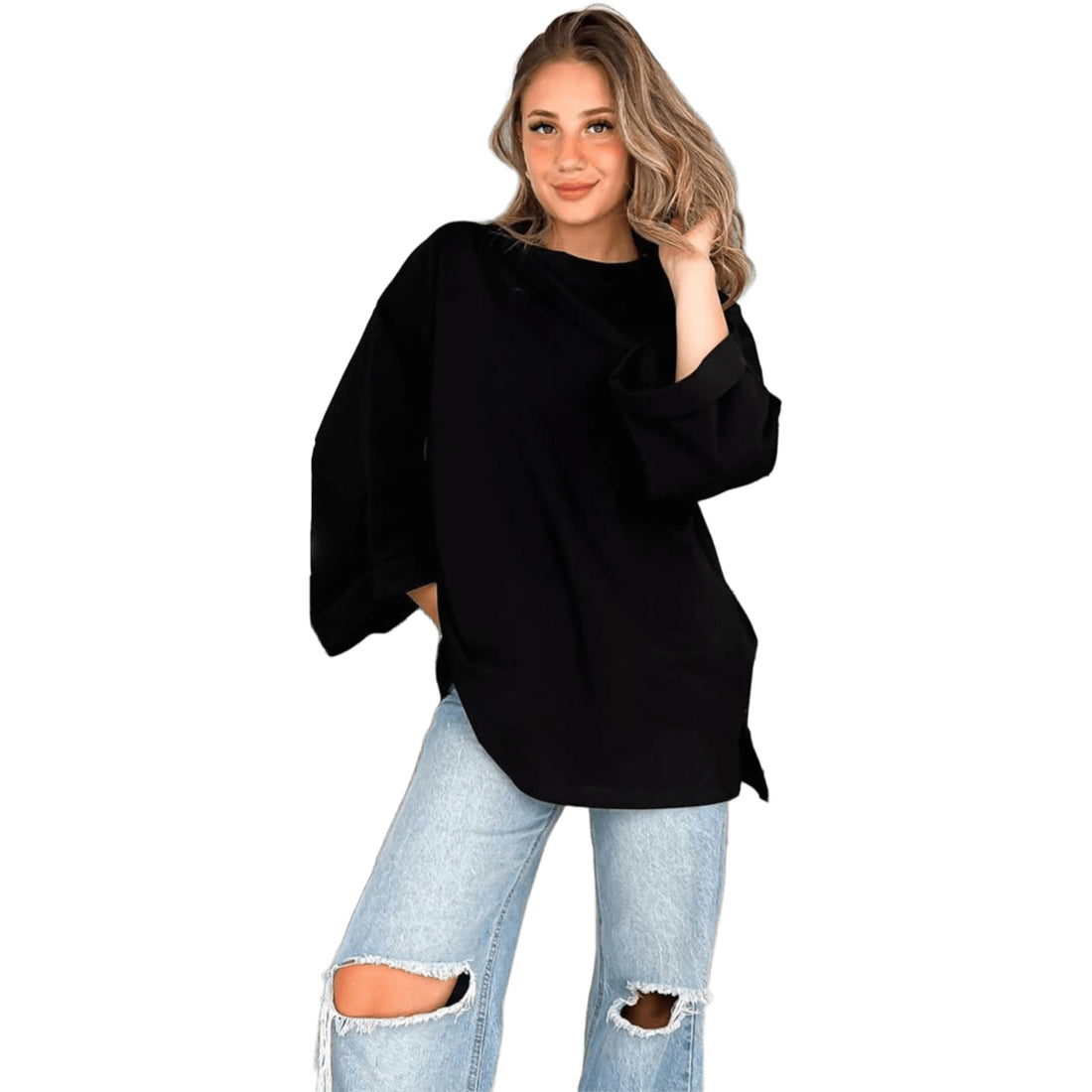 Oversize Women's 100% Cotton Comfortable Long Sleeve T-Shirt - Casual Loose Fit Summer Outdoor Daily Wear