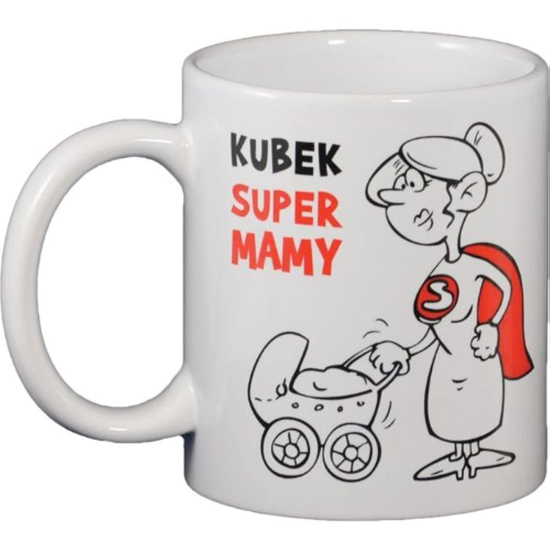 Polish Pottery Polart White Ceramic Funny Mug Coffee Tea Mug Mum Birthday Christmas Mug with Kubek Super Mamy Word 10 oz
