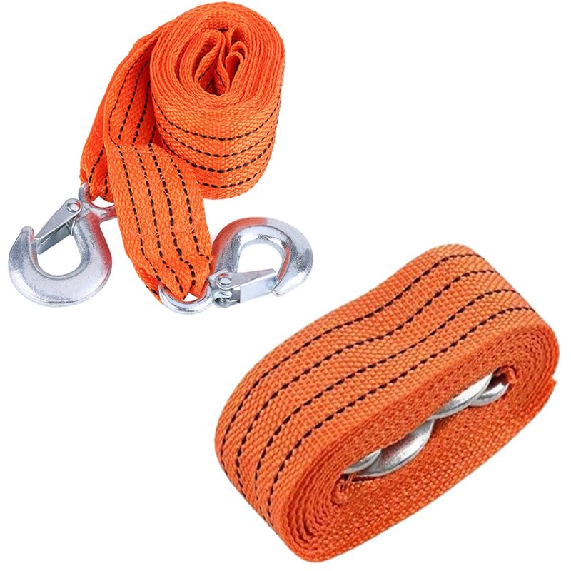 Kaber Egypt 2020 Heavy Duty Car Tow Rope with Safety Hooks for Towing Cars, Vehicles and Emergency Rescue (4 Meters, Orange, 3 Ton)