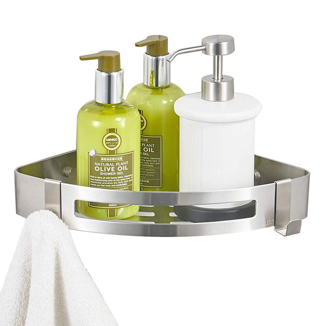 Bathroom Corner Shelves Self Adhesive No Drilling Wall Mounted Shower Caddy Storage Organizer with 2 Hooks Rustproof 304 Stainless Steel Organizer Triangle Baskets for Kitchen Toilet