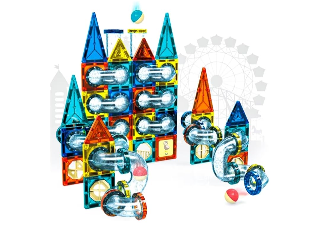 Magnetic Tiles Building Blocks, Magnetic Tiles, Square Building Castle, Preschool Toys, STEM Stacking Building Toys for Boys and Girls (42 Pieces)