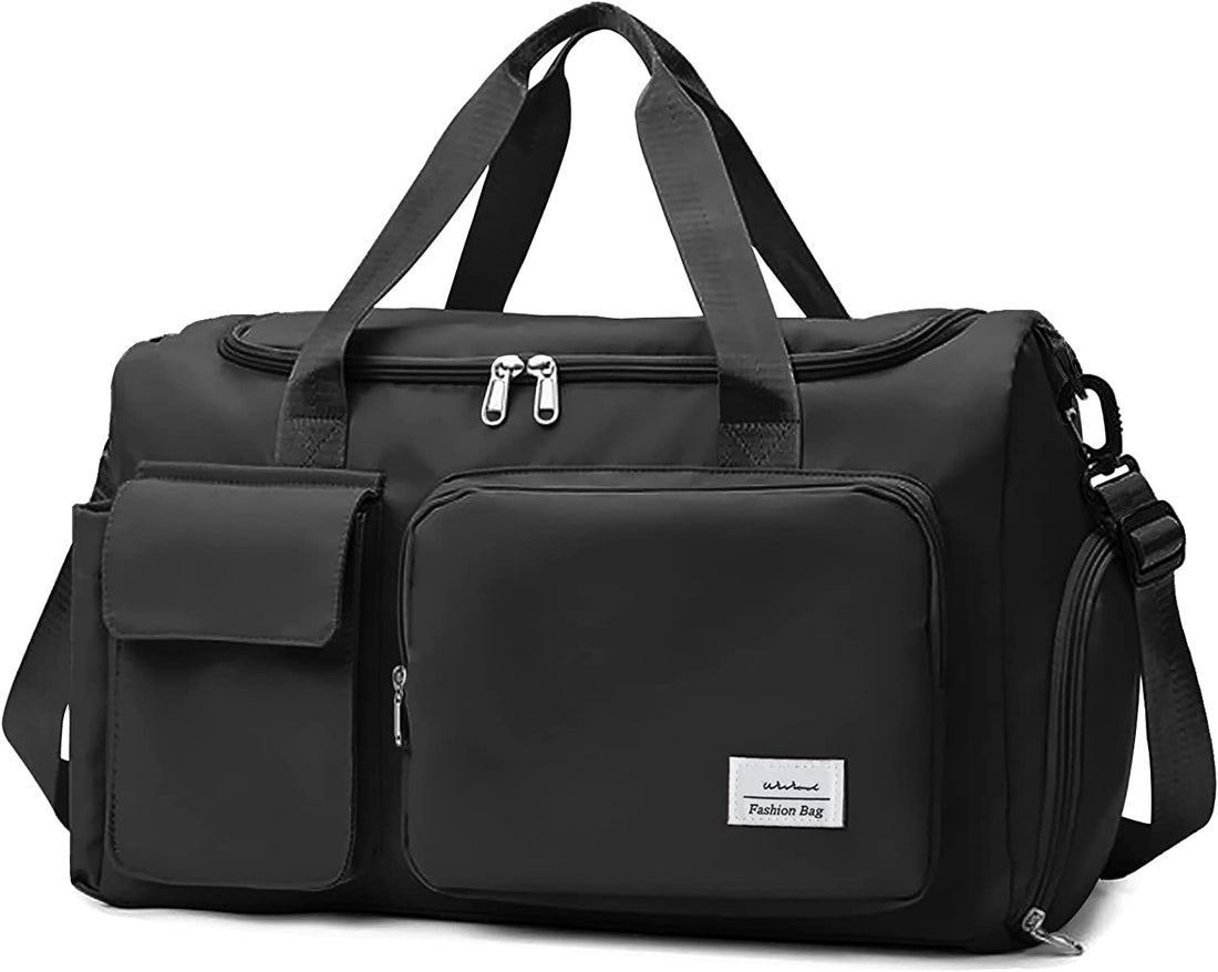 Gym Bag Sport Duffel Bag with Shoes Compartment for Womens and Mens, Travel Bag Overnight Bag Waterproof Hand Carry Luggage Bag for Weekender Sports, Gym, Vacation Weekend Bag, Black, Gym Bag