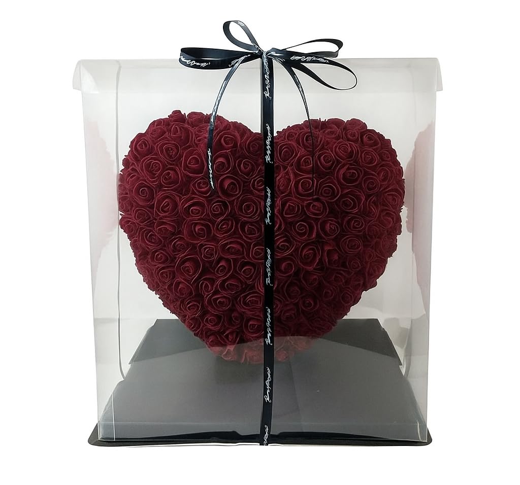 Rose Rose Heart Luxury Wine Light Up in Transparent Box, Romantic Design, with Black Ribbon, Valentine Gift