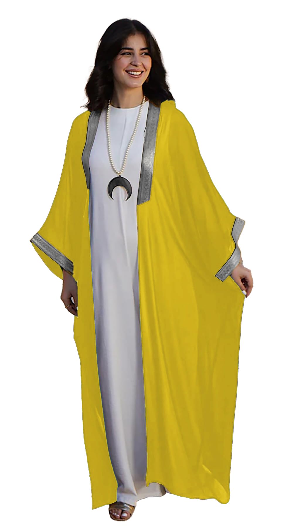 Sunset Ramadan Chiffon Abaya Kaftan Kimono Bisht inlaid with Jubeir