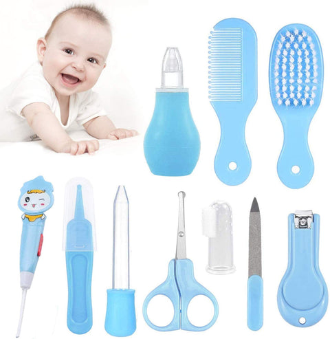Baby Grooming Kit, Baby Care Items, 10Pcs Baby Health Care Tools,Newborn Essentials Baby Stuff Shower Gifts Care Products, Nail Clippers Trimmer Comb Brush Thermometer Kits, Blue