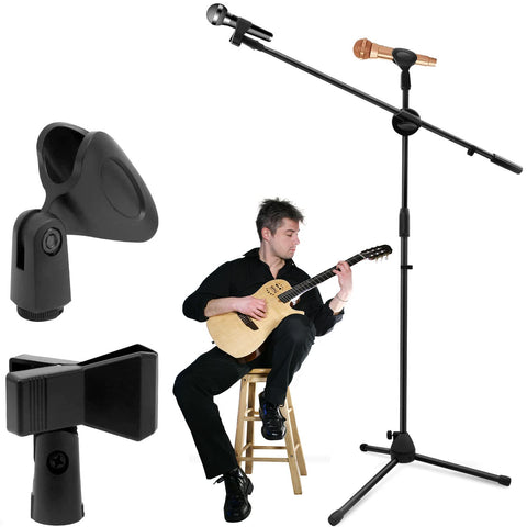 MCSWSEE Microphone Stand, 88-146 cm Adjustable Microphone Stand with Arm, Universal Height Microphone Tripod with Detachable Clip for Live Recording, Singing, Studio