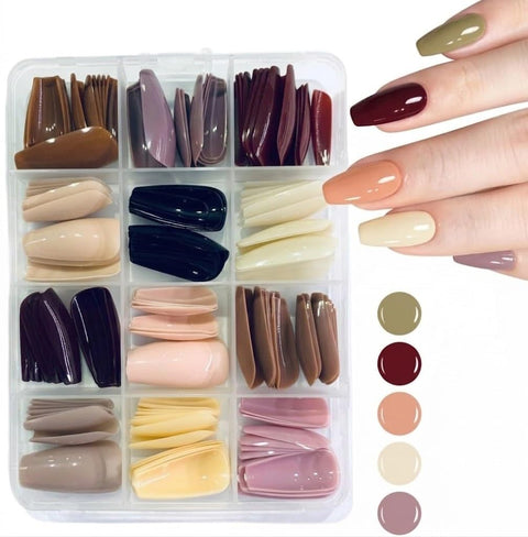 144Pcs Glossy Press On Nails, 12 Colors Coffin Fake Nails Full Cover Short Nail Oval Shape False Nails Artificial Fingernails for Women Girls(Glossy)-H