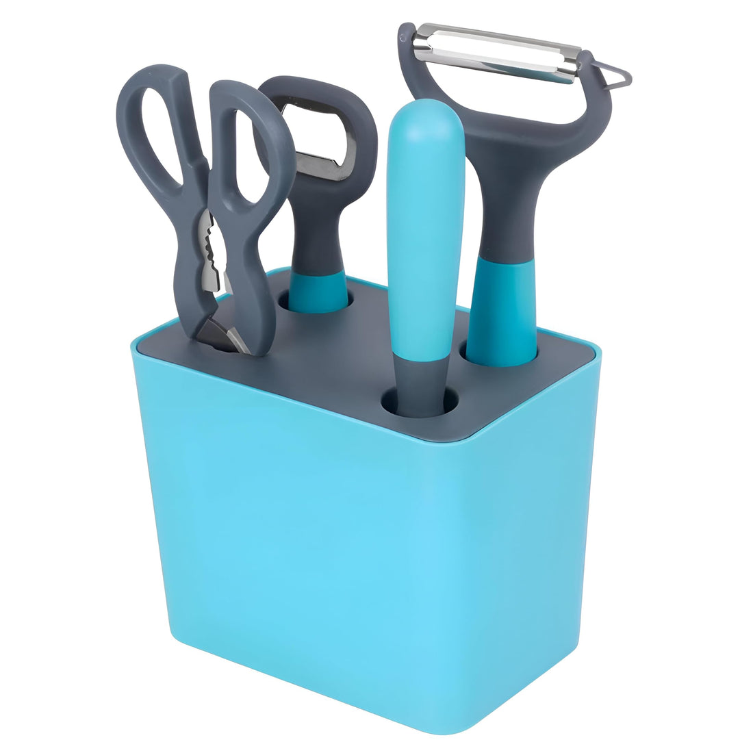 Plastic Storage Box - Durable and opaque kitchen tool organizer with four multi-use compartments and an artistic, modern flair for countertop storage