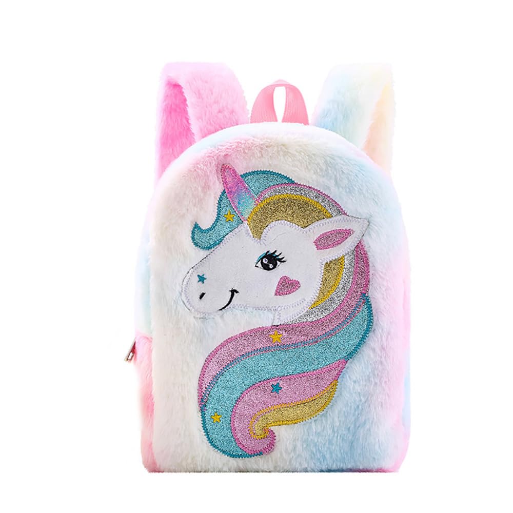 Fluffy Backpack Rainbow Cute Plush Bag with Purse or Fuzzy Notebook & Pom-Pom Pen Soft Toy Stylish School Supplies Girl’s Dream Gift Diary Kids Toddlers, Multicolor 2, Casual