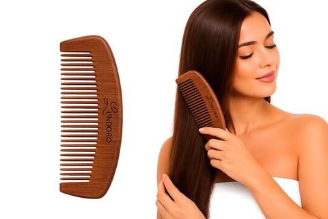 LENDORO Wooden Comb for Hair and Beard, 100% Natural Wood, Anti-Frizz, Lightweight and Portable. (Without Handle)