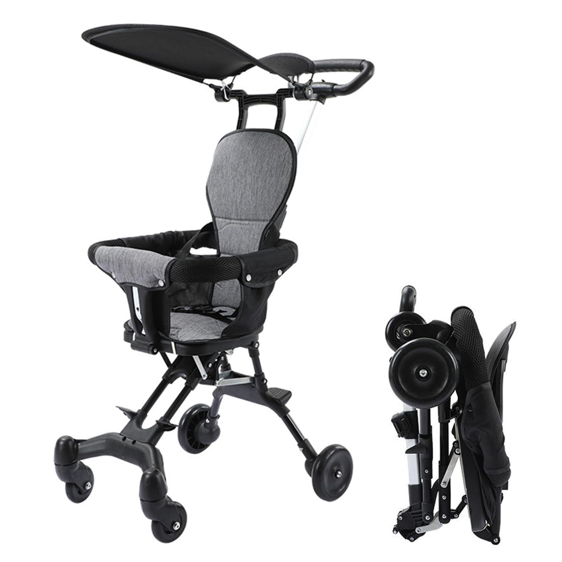 Beauenty Lightweight Baby Stroller, Folding Buggy with Sunshade (Black + Pad +Sunshade)