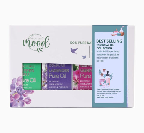 Sleep Collection By Herbal Mood | Top 4 Essential Oils | Gift Box | Incl. Lavender,Citronella, Geranium, Marjoram |Sweet Dreams, Relax, & Stress Relief Oils