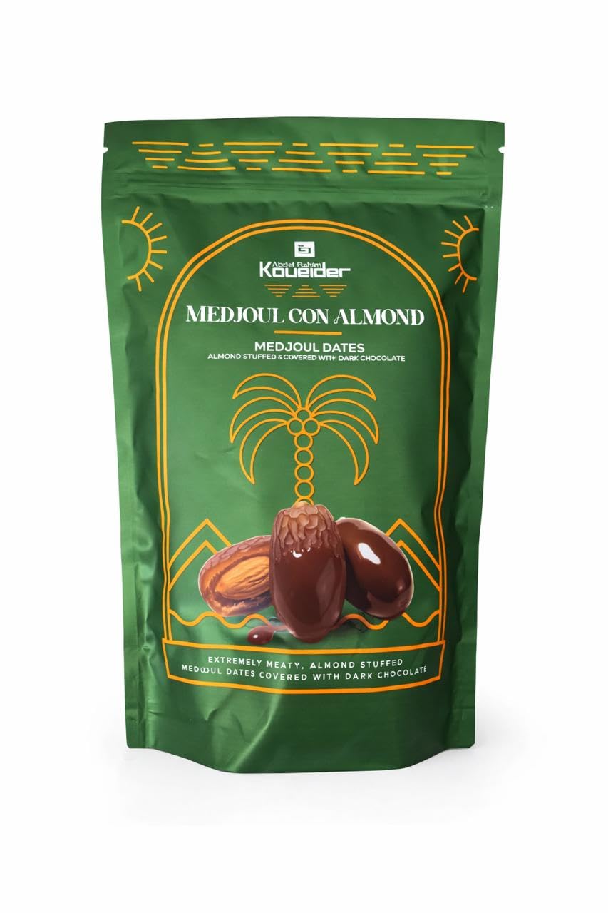Koueider Medjoul Dates with Almond Covered with Dark Chocolate, 250 Grams
