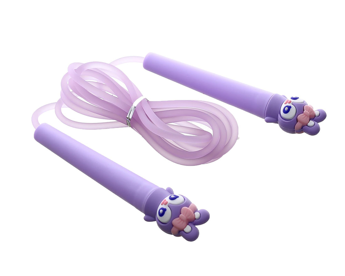 Minsa Cartoon Silicone Jump Rope Kids Adjustable Skipping Rope with Soft Handles for Fun Exercise, Fitness Training and Outdoor Play -purpule