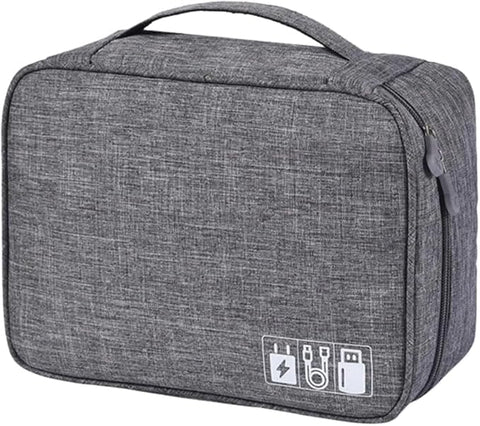 Electronics Organizer Waterproof Travel Accessories Case Double Layer Storage Bag For Cables, Charger, Power Bank, Flash Drive, Tablet, Phone, SD Card 27x20 Cm Portable Gadget Bag (Gray)