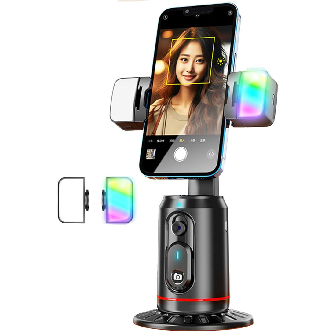 Auto Face Tracking Tripod, 360° Rotating Phone Stand, No App, Gesture Control Smart Shooting Camera Mount with Selfie Light and Remote for Live Vlog Streaming Video Tiktok