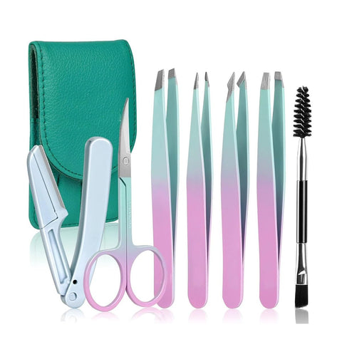 7 Pcs Tweezers Set Eyebrow Tweezer Set Hair Plucking Daily Beauty Tools with Curved Scissors for Removal Eyelash Extension Eyebrows Plucking Tweezers