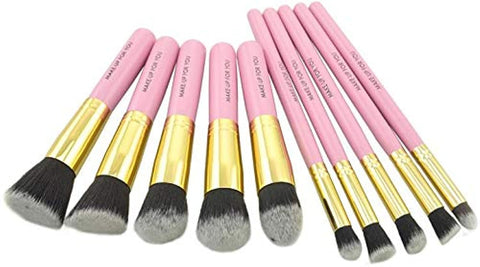 Synthetic Kabuki Makeup Brush Set (10 Pieces, Pink)