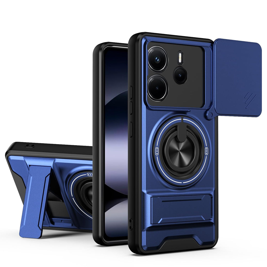 Case Cover Shock Resistant UNBLACK Protect Camera TPU + PC With KickStand Compatible with Redmi note 14 4g (Blue)