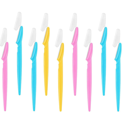 Facial Razors for Women - Eyebrow Shaper & Face Hair Remover Blades with Protective Cap - Pack of 9 (Colorful) - Dermaplaning Tool for Smooth & Glowing Skin (Pack of 9)