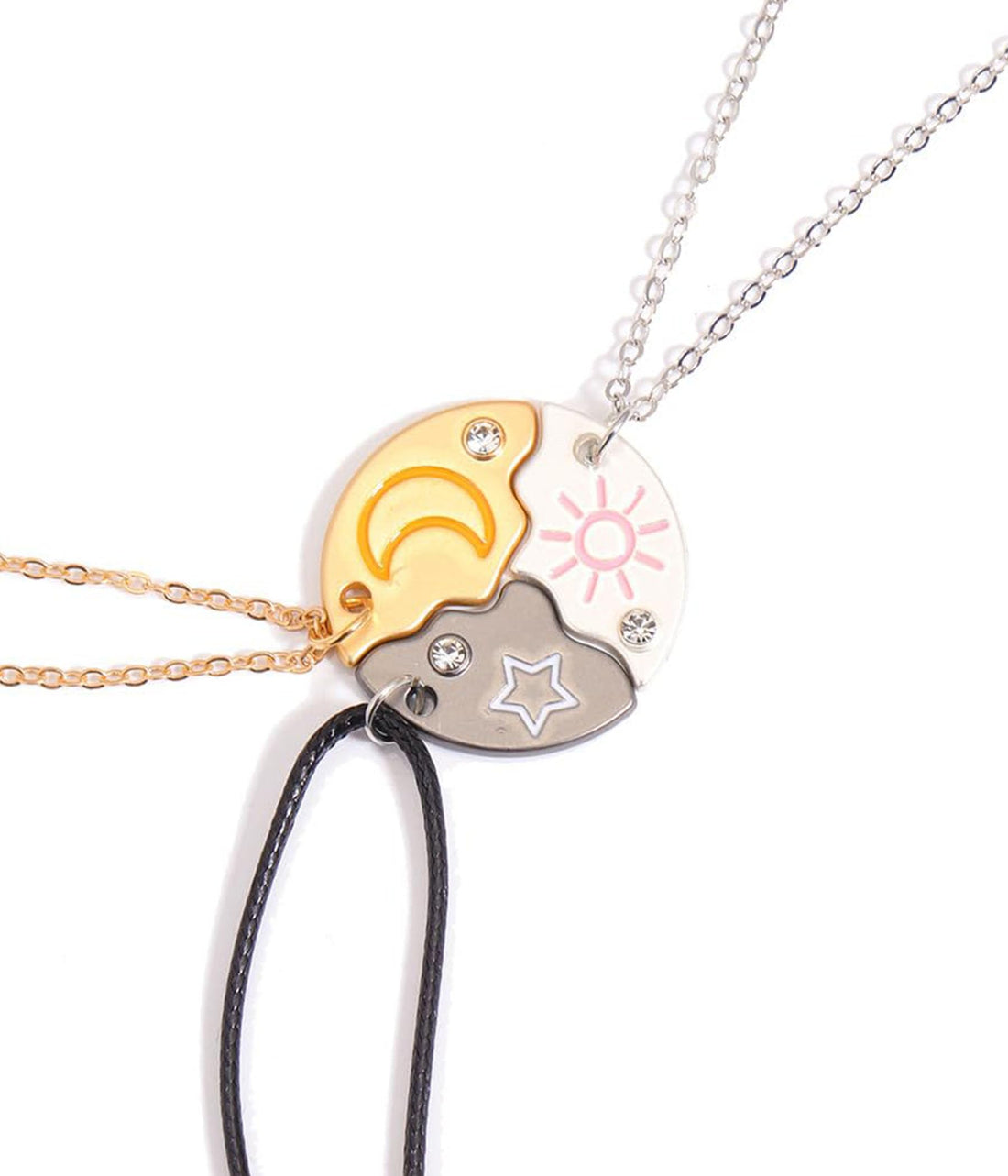 BFF For 3 Trio Sun Moon Star Friendship Puzzle Matching Necklaces.