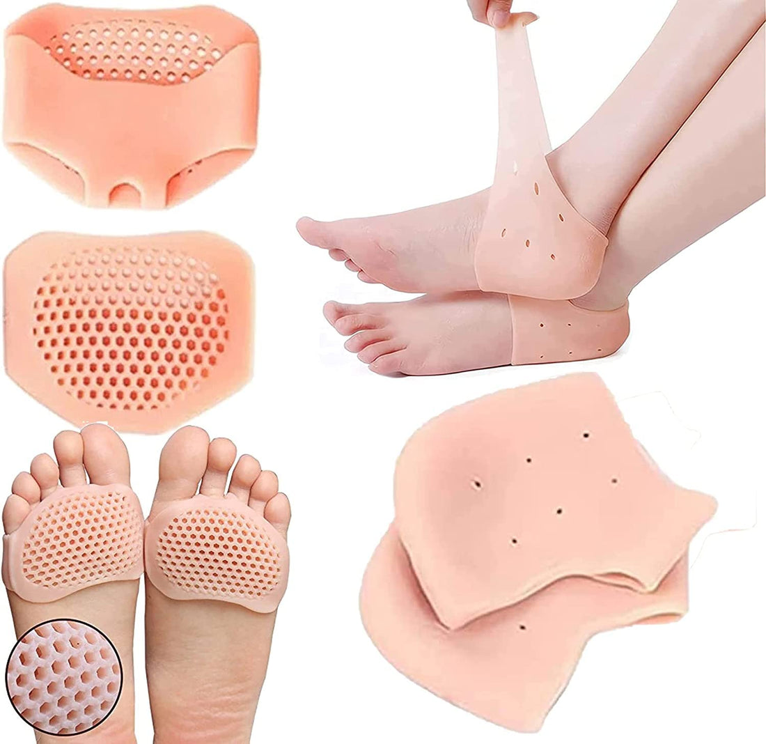 Dlala Silicone Gel Heel Pad Socks for Heel Swelling Pain Relief, Anti Crack Dry Hard Cracked Heels Repair Cream Foot Care Ankle Support Cushion for Men And Women (Combo (1*Pair Ankle Socks +1*Pair Toe