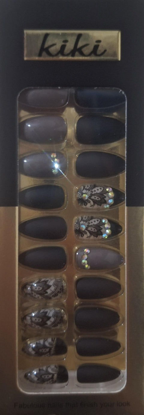 Acrylic Press on Nails - 24 Medium - Fake Nails, Perfect for Party, Come with 1 Sheet Double Face (Black & Pencil)