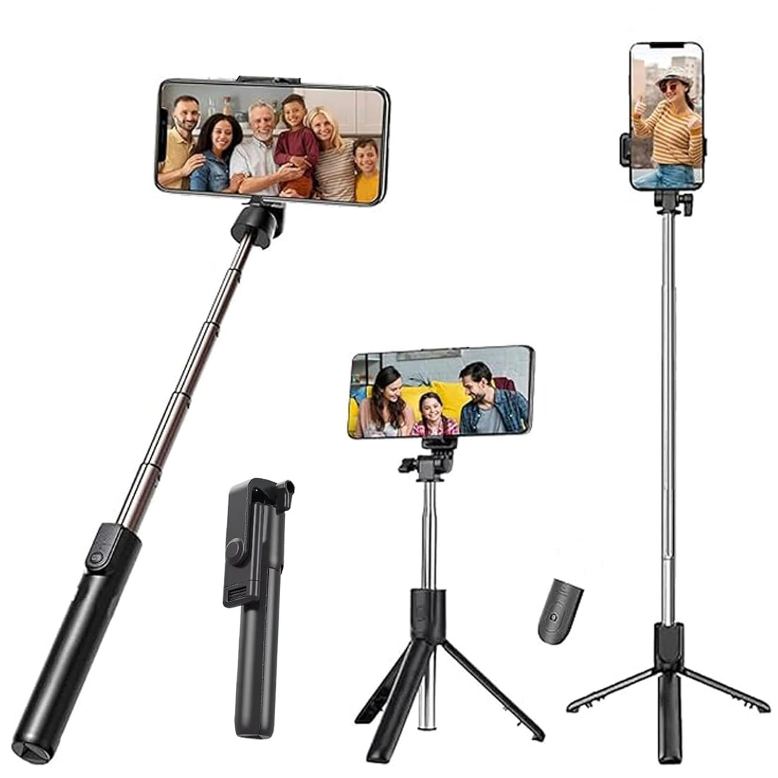 Kratos K2 Selfie Stick with Tripod Stand, 3 in 1 Multifunctional design, Rechargable LED Light with Two Brighness Levels for Make up, Selfie, Vlogging & Photo Shoot, Selfie stick with Bluetooth Remote